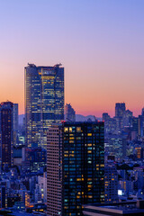 Tokyo Roppongi cityscape at magic hour.
