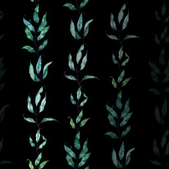 Realistic green grass, leaves, plant branches watercolor set. Various types of field grass, a collection of wild grass elements. Hand-painted parts of botanical plants 