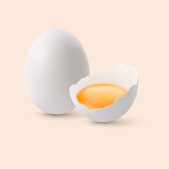 Fresh Organic Chicken Eggs. Broken and Whole White Chicken Eggs - 517118895