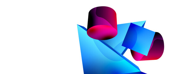 3d vector minimalist geometric abstract background. Triangle, cylinder, pyramid basic shape composition. Trendy techno business template for wallpaper, banner, background or landing