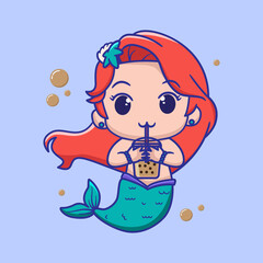 vector illustration of  cute mermaid drinking,