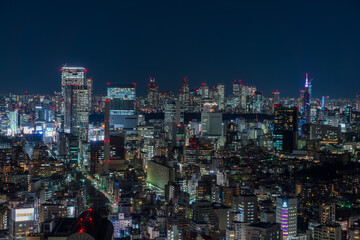 Fototapeta na wymiar Tokyo Shibuya area cityscape at night.