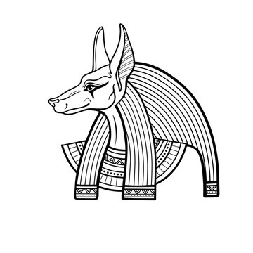 recommend clip art: Animation portrait Ancient Egyptian god Anubis. Deity with canine head. God of death. View profile. Vector illustration isolated on a white background. Print, poster, t-shirt, tattoo.