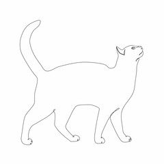 Continuous one line drawing of cat silhouette. Line art of standing cat in abstract hand drawn style. Animal themed simple ink vector illustration. Simple and minimalist animal doodle art.