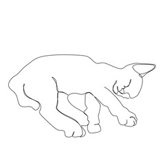 Continuous one line drawing of cat silhouette. Peaceful face sleeping cat in abstract hand drawn style. Animal themed simple ink vector illustration. Simple and minimalist animal doodle art.