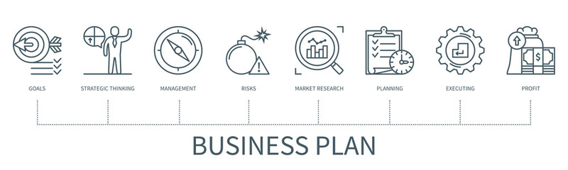 Business plan vector infographic in minimal outline style