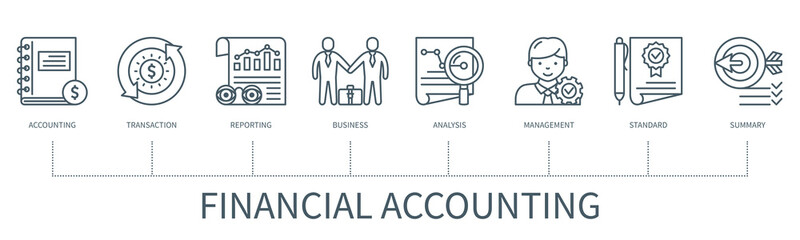 Financial accounting vector infographic in minimal outline style