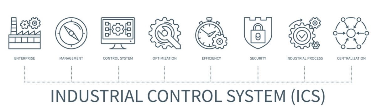 Industrial Control System Vector Infographic In Minimal Outline Style