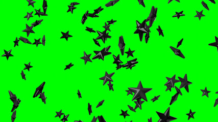 Black star objects on green chroma key background.
3DCG confetti illustration for background.