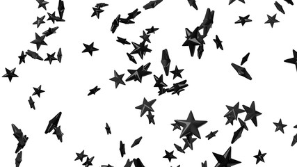 Fototapeta na wymiar Black star objects on white background. 3DCG confetti illustration for background. 