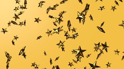 Fototapeta na wymiar Gold star objects on beige background. 3DCG confetti illustration for background. 