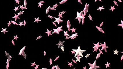 Pink star objects on black background.
3DCG confetti illustration for background.