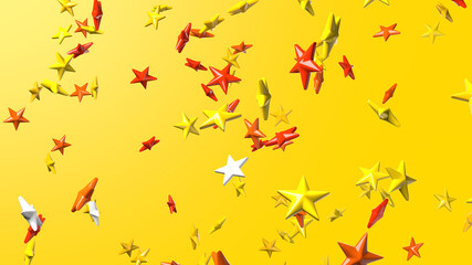 Yellow star objects on yellow background.
3DCG confetti illustration for background.
