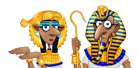 Tuinposter Cartoon Pharaoh and Cleopatra. Vector isolated characters. © ddraw