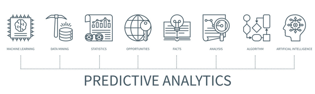Predictive analytics vector infographic in minimal outline style