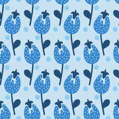 Blue fantasy flower, childish seamless pattern for textile