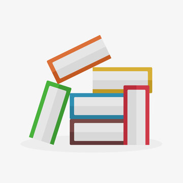 flat illustration of a stack of books in various colors isolated on a white background