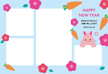 3枚の写真用ポップでカラフルな2023年卯年年賀状