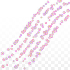 Blue Vector Realistic Blue Petals Falling on Transparent Background.  Spring Romantic Flowers Illustration. Flying Petals. Sakura Spa Design. Blossom Confetti. Design Elements for Wedding Decoration.