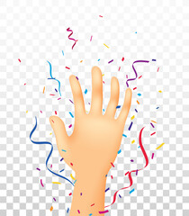 Hand throwing confetti in the air isollated on transparent background