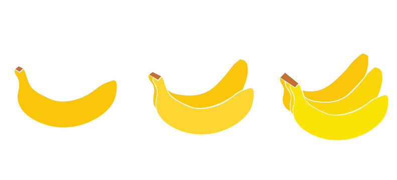 Vector Set of fruits  - a banana, couple of bananas, a bunch of bananas - color icons on white background images.