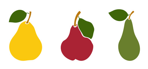 Obraz premium Vector Set of pears - three pear varieties - colorful icons on white background images.