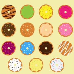 Fototapeta na wymiar Set of donuts, colorful donuts icon collection. Flat vector illustration