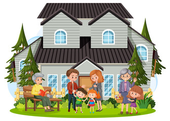 Obraz na płótnie Canvas Happy family infront of the house on white background