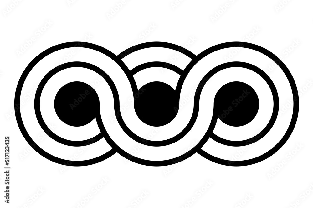 Poster triple infinity symbol. three circles with staggered border lines, connected to each other in a wave