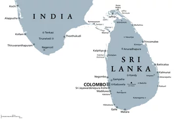 Foto op Aluminium Sri Lanka and part of Southern India, gray political map. Democratic Socialist Republic of Sri Lanka, the formerly Ceylon, island country in South Asia and Indian Ocean, with de facto capital Colombo. © Peter Hermes Furian