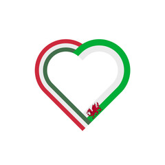 unity concept. heart ribbon icon of hungary and wales flags. vector illustration isolated on white background