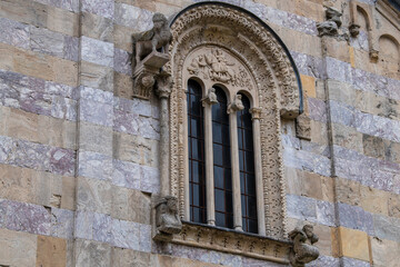 Details and window decoration of Medieval Monastery and orthodox Church Visoki Decani, one of the...