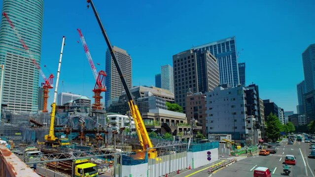 A timelapse of crane at the under construction in Tokyo wide shot