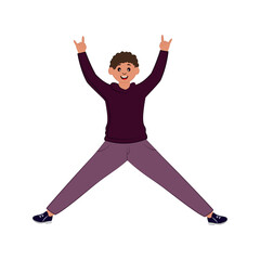 Cheerful Young Boy Standing With Rocking Pose On White Background.