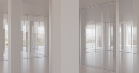 empty room with windows made in 3d