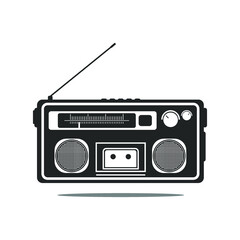 Retro radio illustration with black color and white background. Retro radio icon.