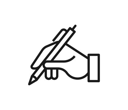 Signature icon, hand and pen symbol.
