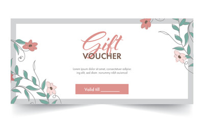 Gift Voucher Banner Or Header Design Decorated With Floral On White Background.