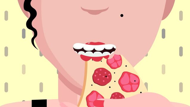 Pizza Girl. Eating pizza. Animation.