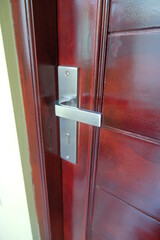 Exterior door handle and Security lock on wood frame