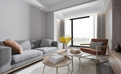 luxury modern interior of living room.3D illustration