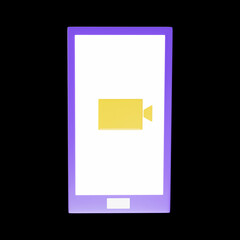 Purple And Yellow Smartphone Video Camera 3D Illustration On Black Background