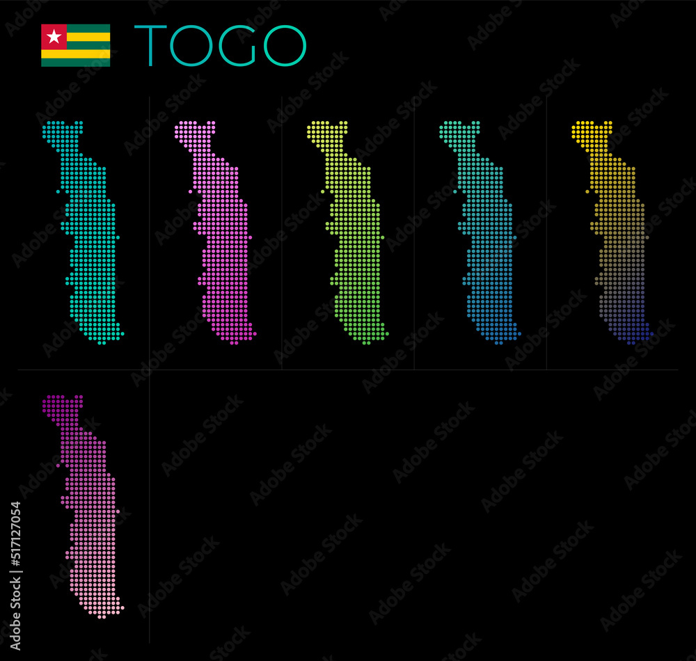 Poster togo dotted map set. map of togo in dotted style. borders of the country filled with beautiful smoot