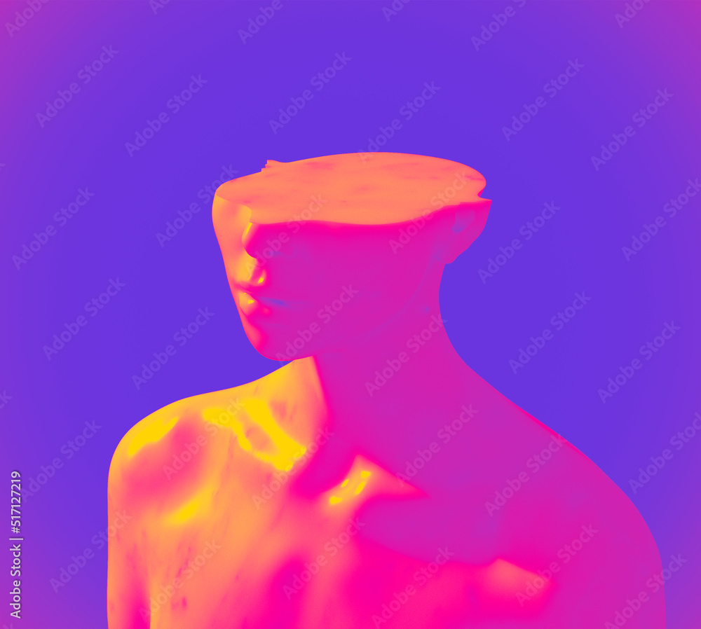 Aufkleber abstract concept sculpture illustration from 3d rendering of white marble female figure sliced cut h