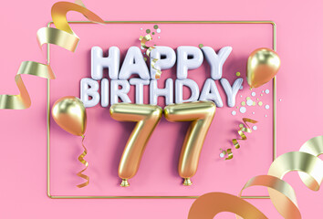 Happy Birthday 77 in Gold auf Rosa