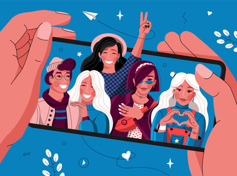 Online meeting people. Flat-style illustration for social networks, magazines, apps and the web.