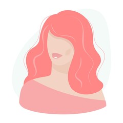 Abstract portrait of a red-haired woman. A beautiful woman with red hair looks away. Pretty girl with bright tender lips. Vector isolated fashion woman portrait for your design.