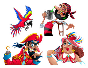 Collection of cartoon pirates. Vector isolated characters. 