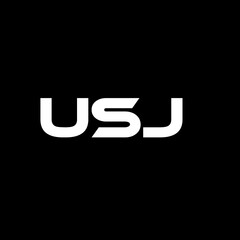 USJ letter logo design with black background in illustrator, vector logo modern alphabet font overlap style. calligraphy designs for logo, Poster, Invitation, etc.