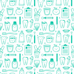 kawaii teeth pattern hand drawn in doodle style. cute linear simple illustrations.